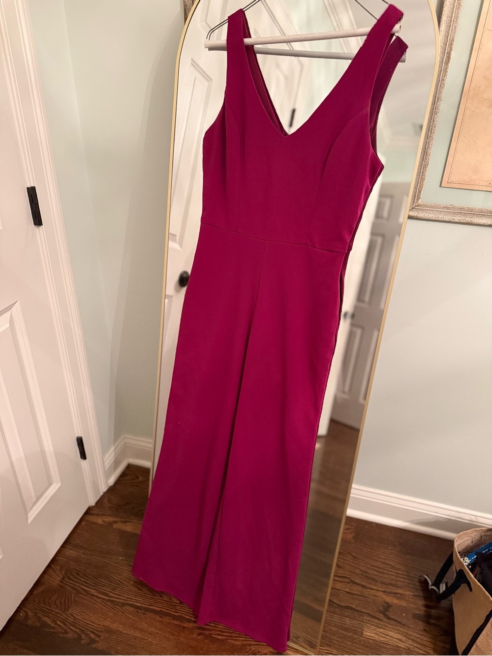 Sleeveless V-Neck Fuchsia Wide-Leg Jumpsuit